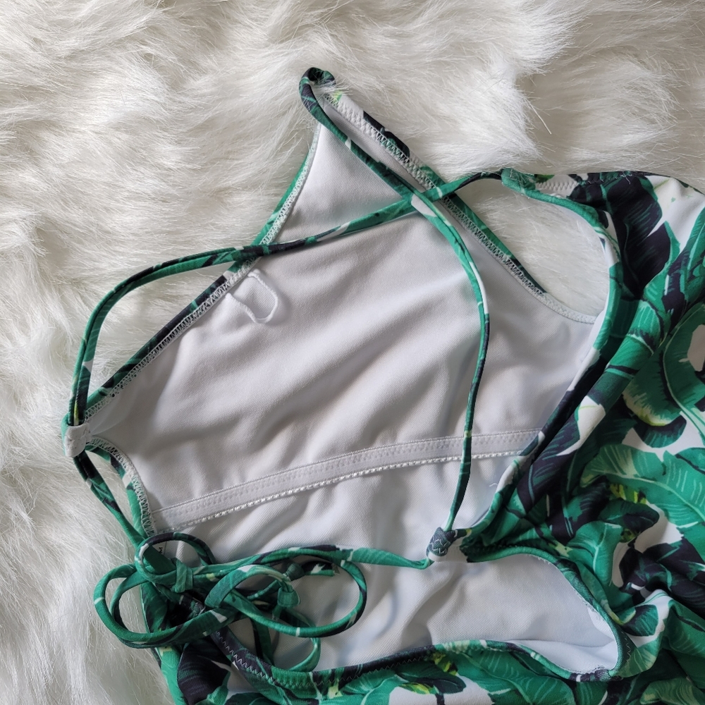 Ekouaer Palm Strappy One Piece Swimsuit Bright Greens M Like New High Leg Cheeky - Picture 5 of 8